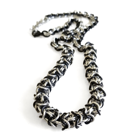 Black & Silver Turkish Roundmaille 2x2 Necklace