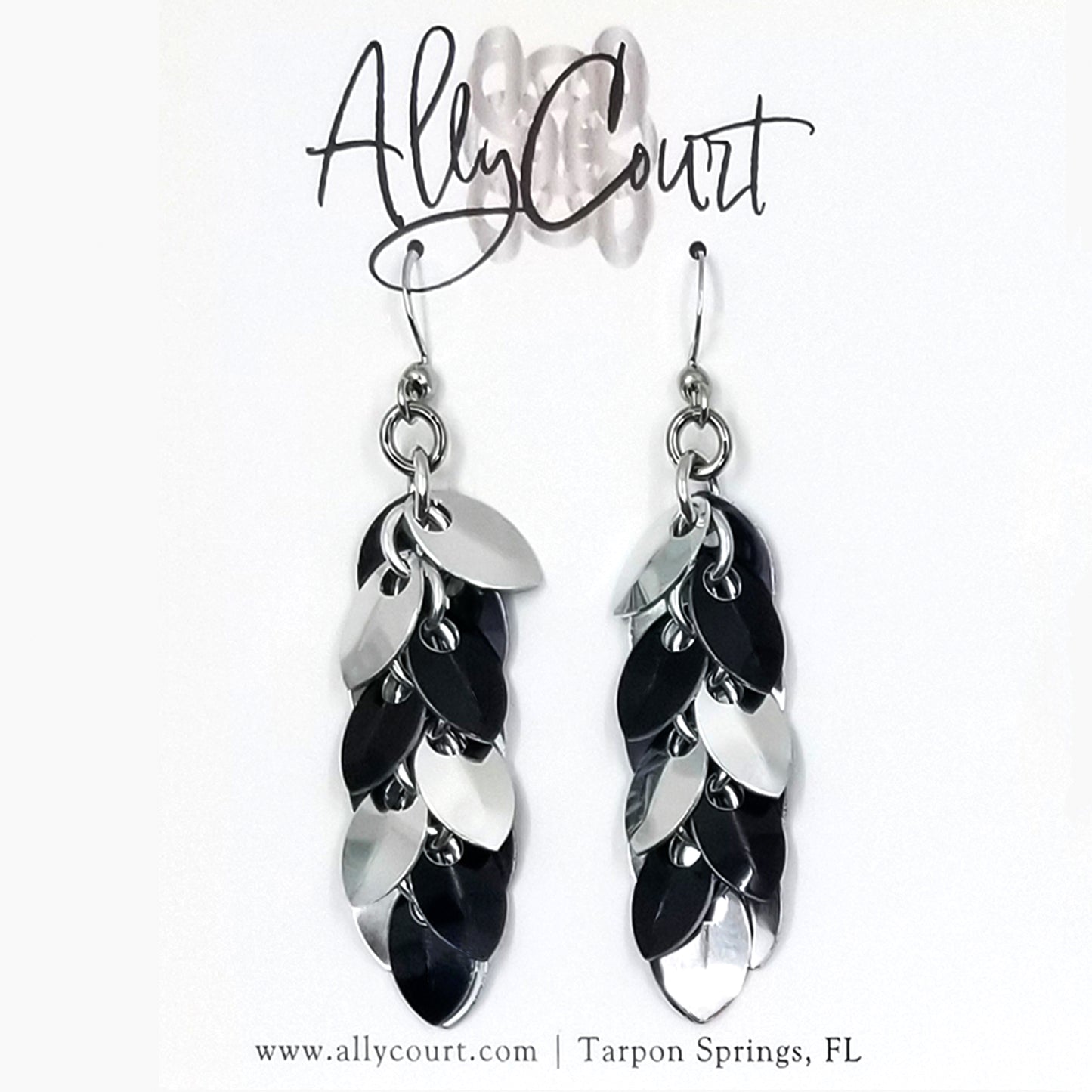 Black and Silver Shaggy Scale Earrings