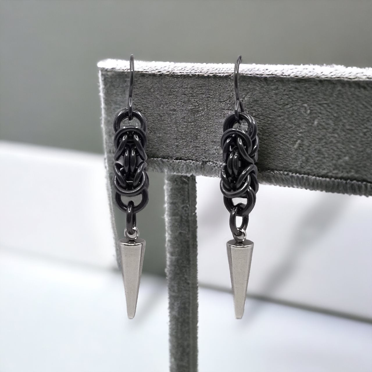 Black Glass Titanium Spike Earrings