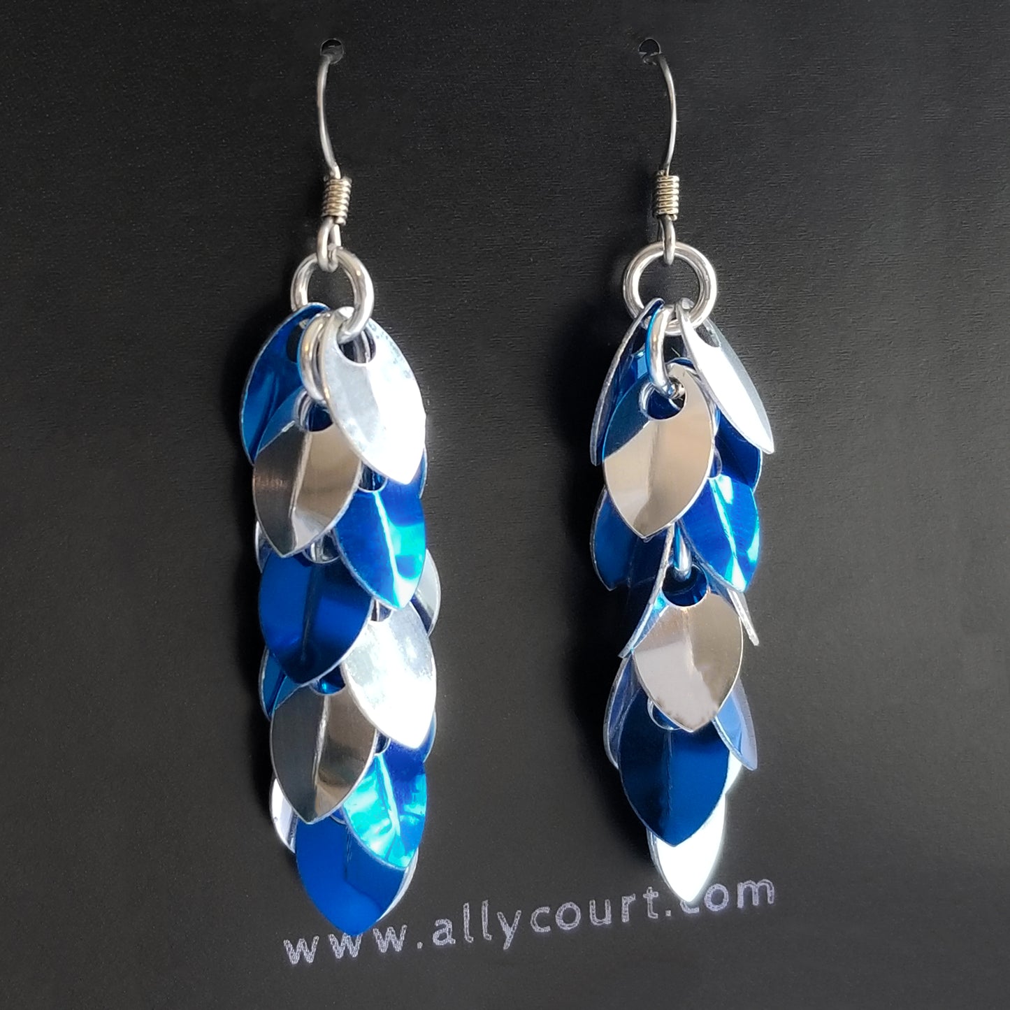 Blue and Silver Shaggy Scale Earrings