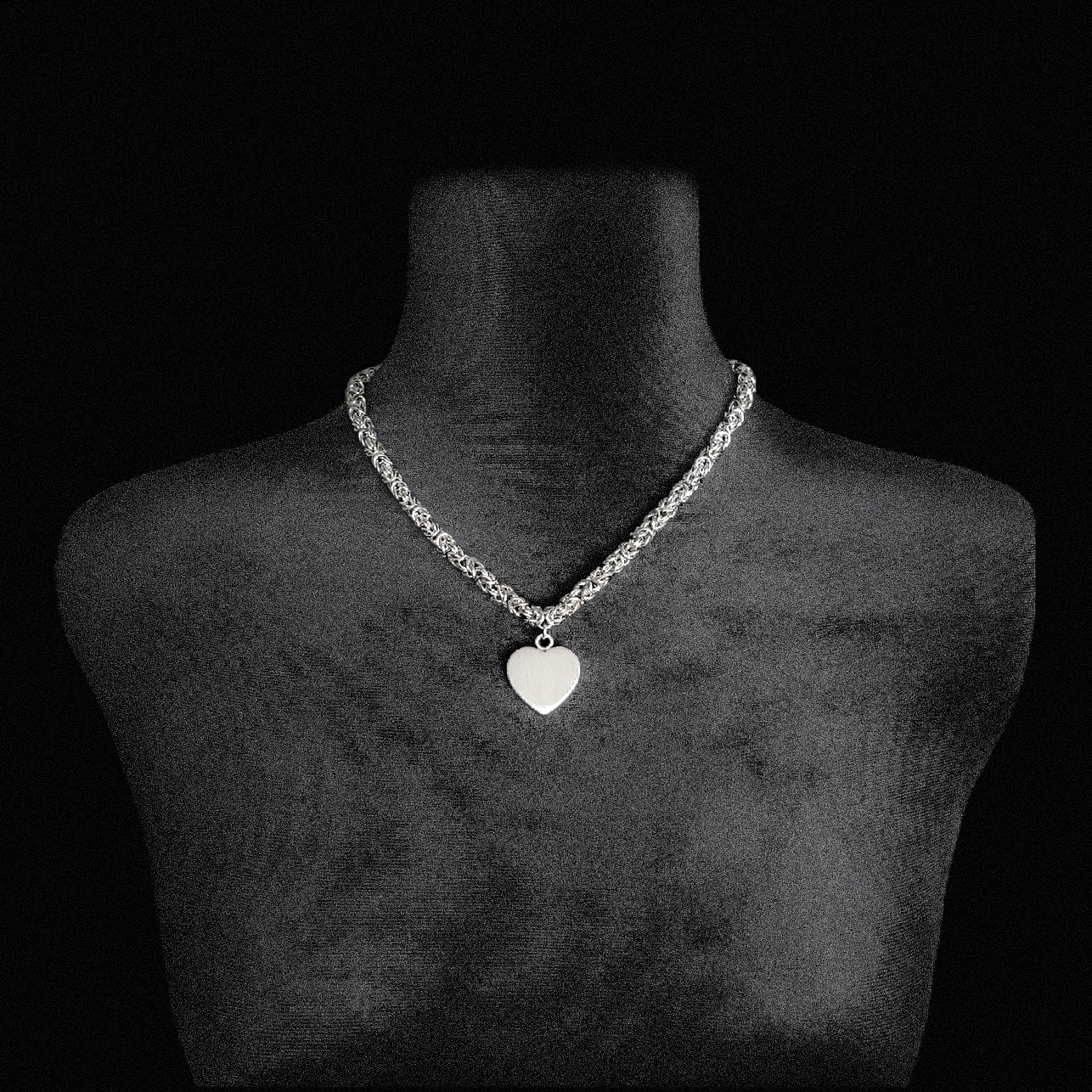 Stainless Steel Byzantine Chain Heart Pendant