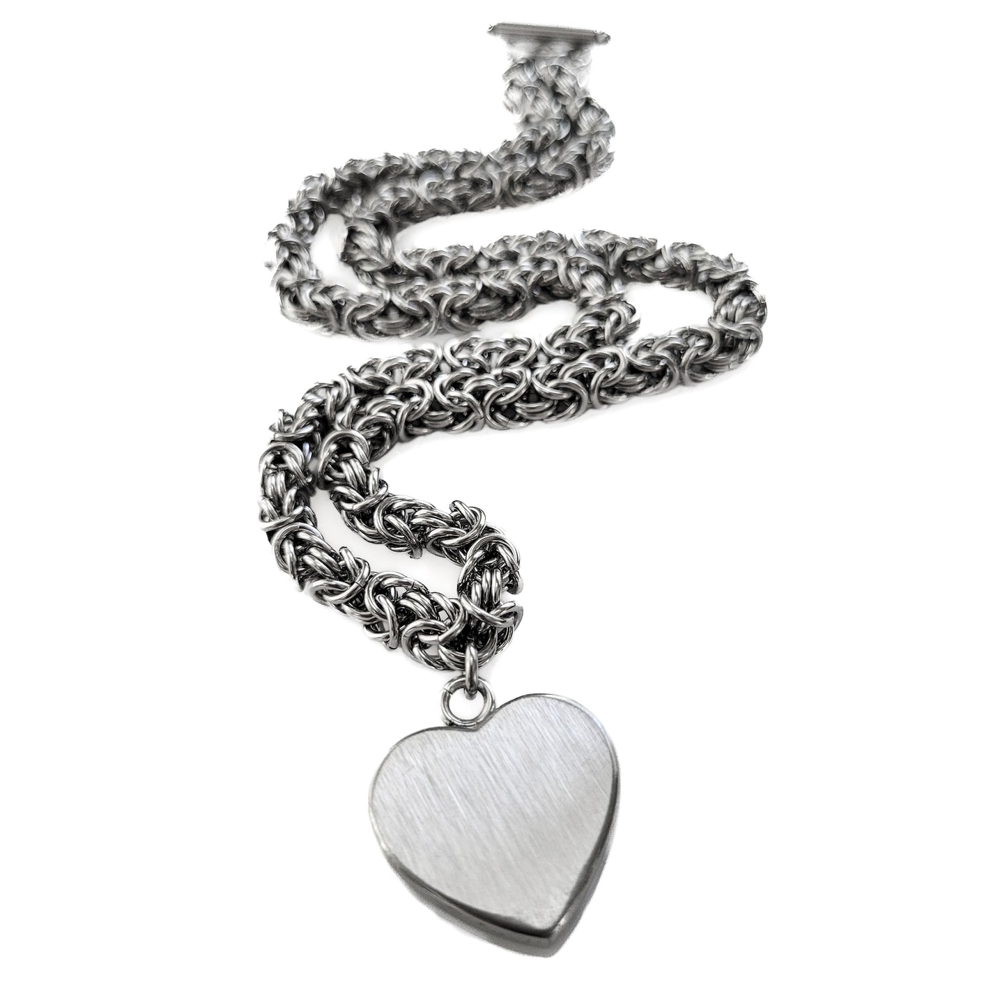 Stainless Steel Byzantine Chain Heart Pendant