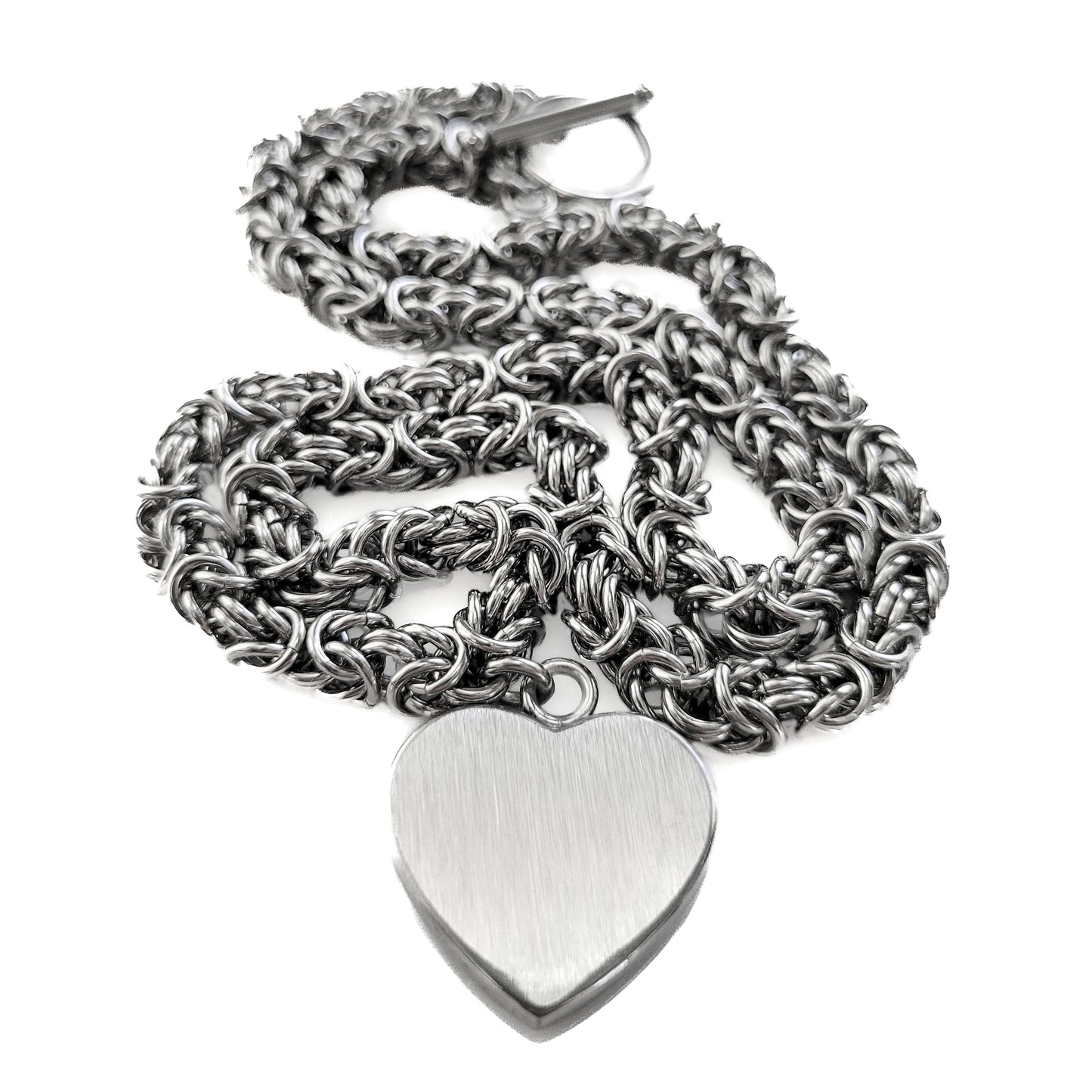Stainless Steel Byzantine Chain Heart Pendant