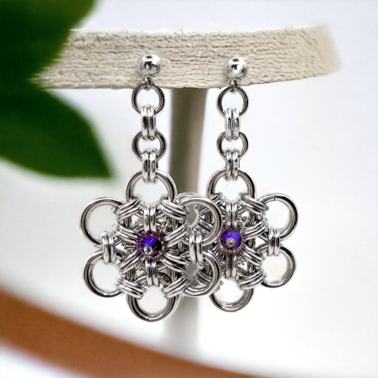 Crystal Flower Chainmaille Earrings