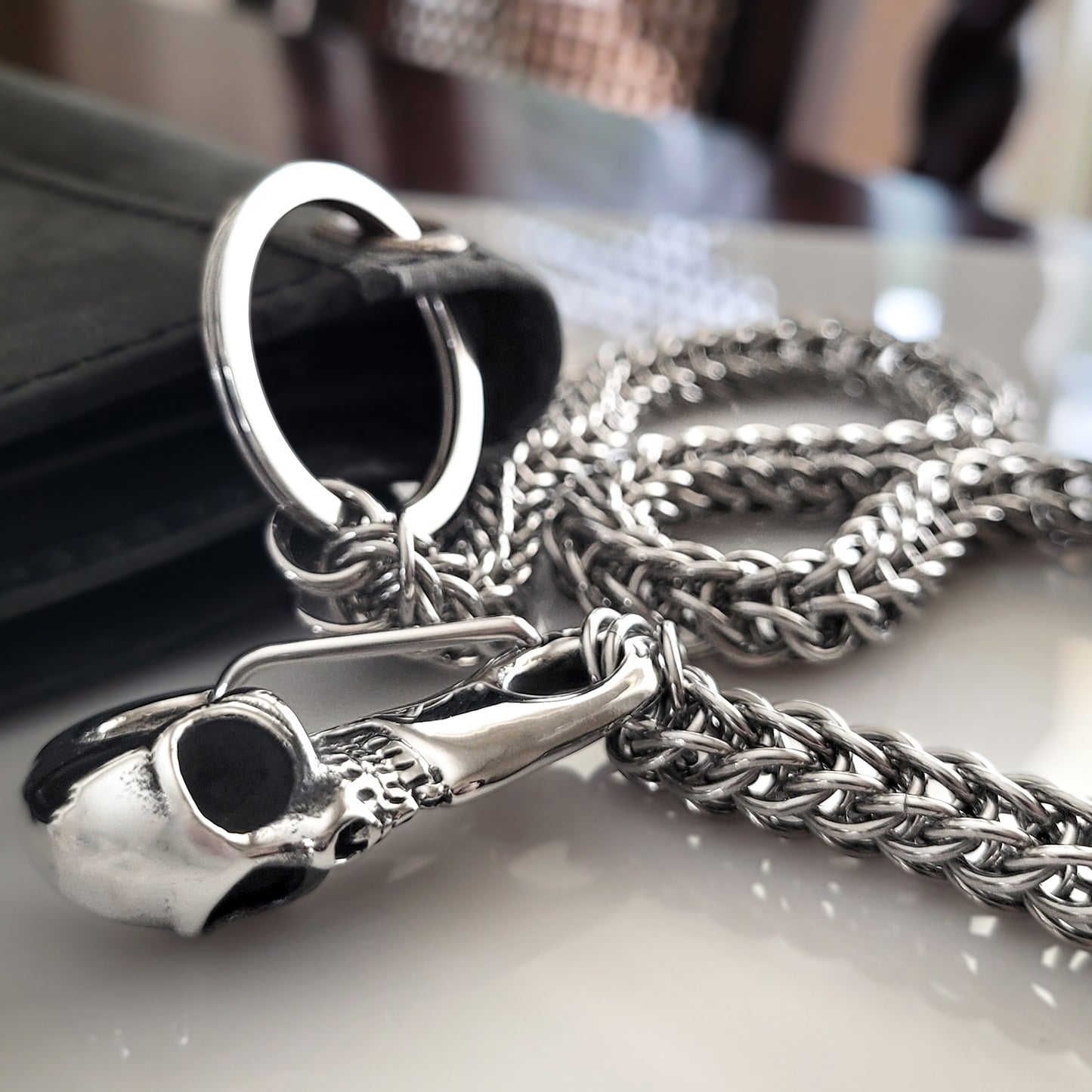 Stainless Steel Skull Carabiner 19" Wallet Chain