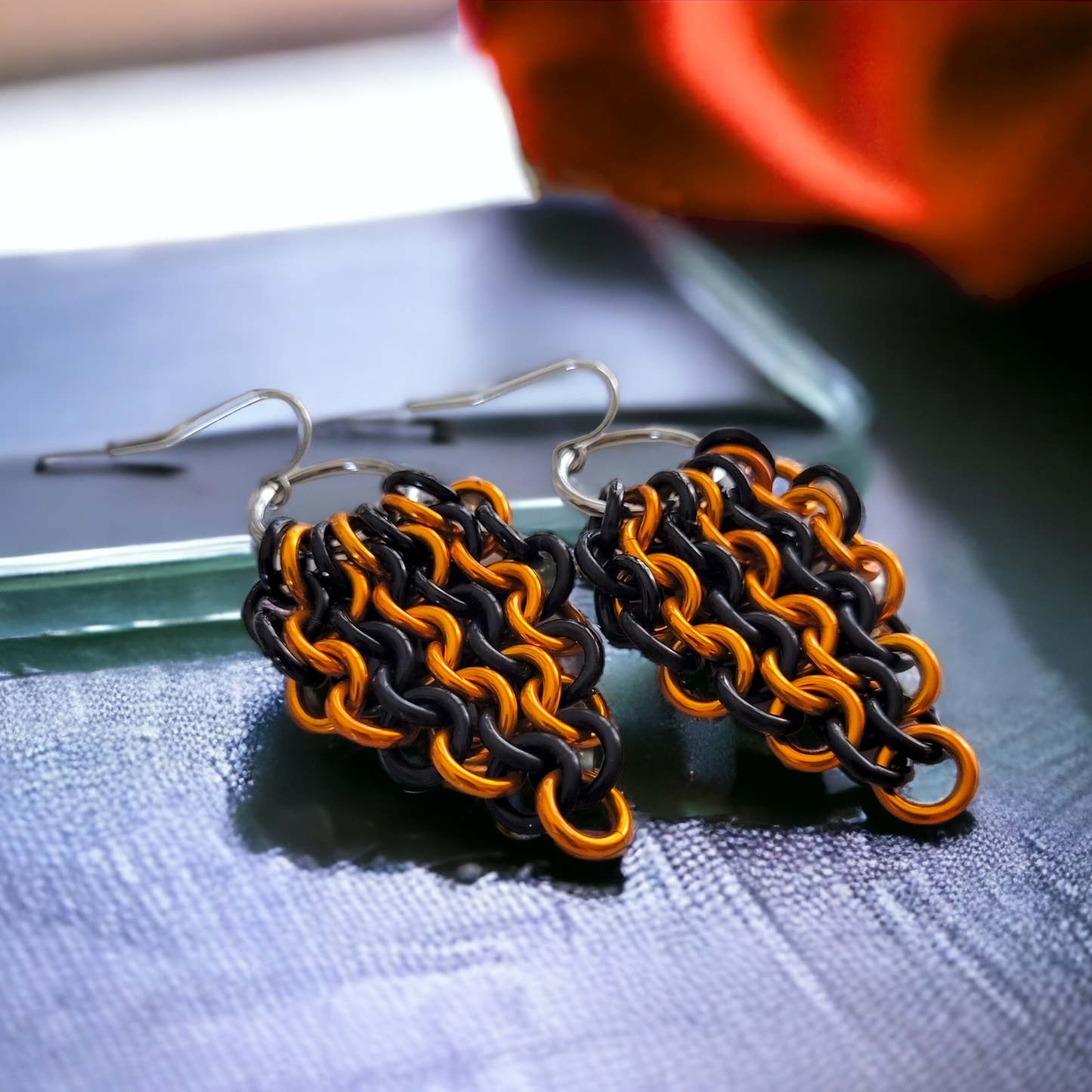 Only 1 Left! - Orange & Black Euro Drop Earrings
