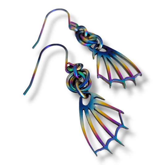 Rainbow Titanium Dragon Wing Earrings