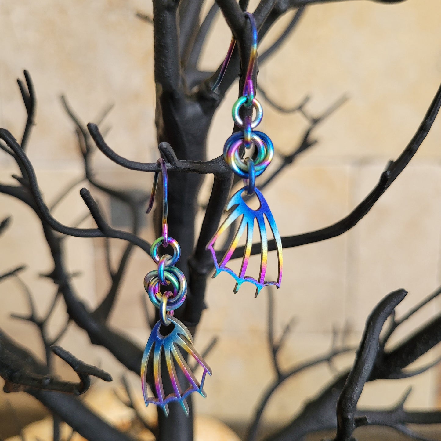 Rainbow Titanium Dragon Wing Earrings