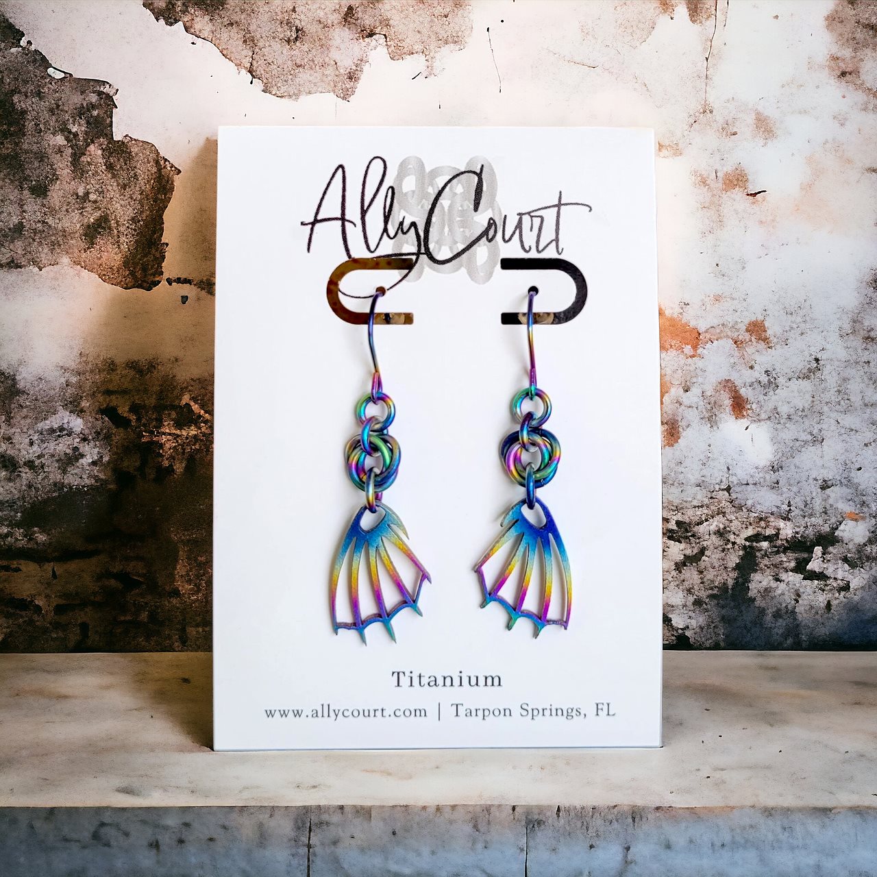 Rainbow Titanium Dragon Wing Earrings
