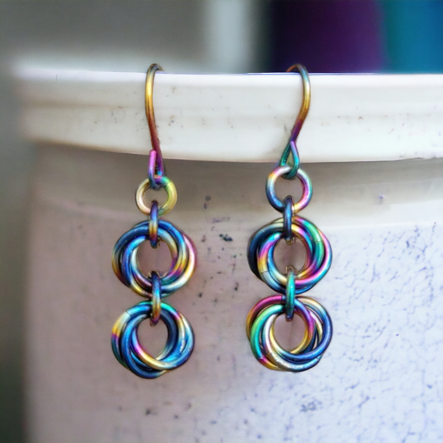 Rainbow Titanium Double Mobius Earrings