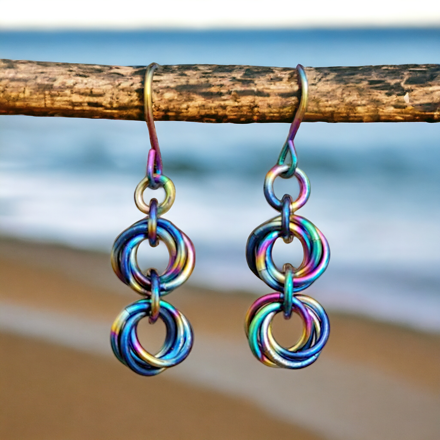 Rainbow Titanium Double Mobius Earrings