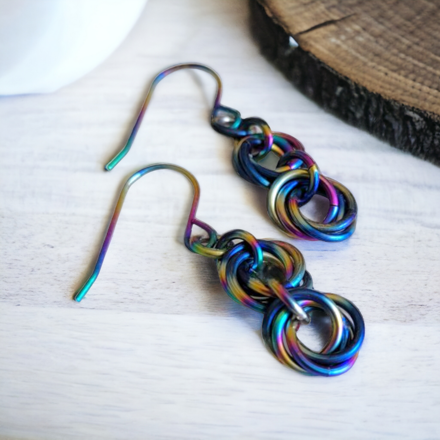 Rainbow Titanium Double Mobius Earrings