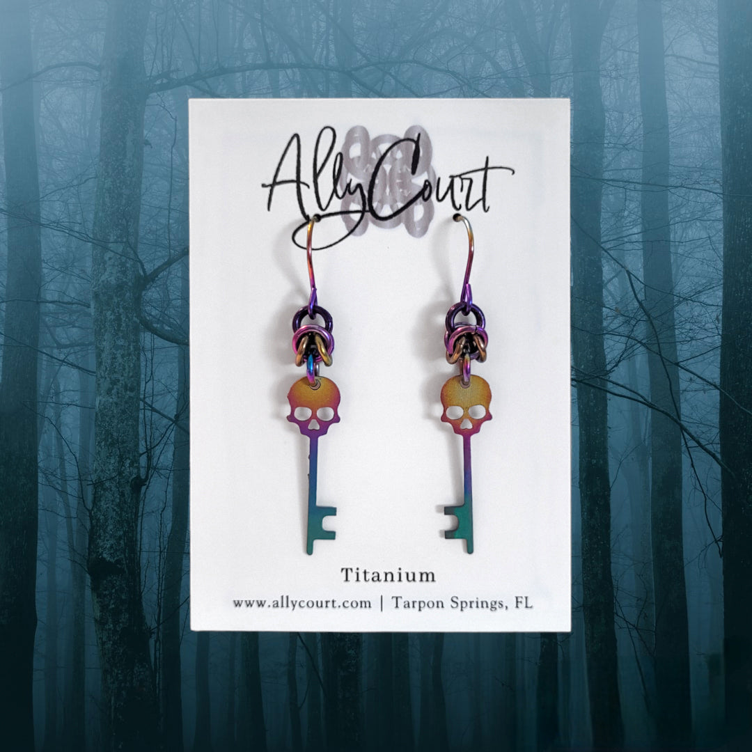 Only 2 Left! - Titanium Skeleton Key Earrings