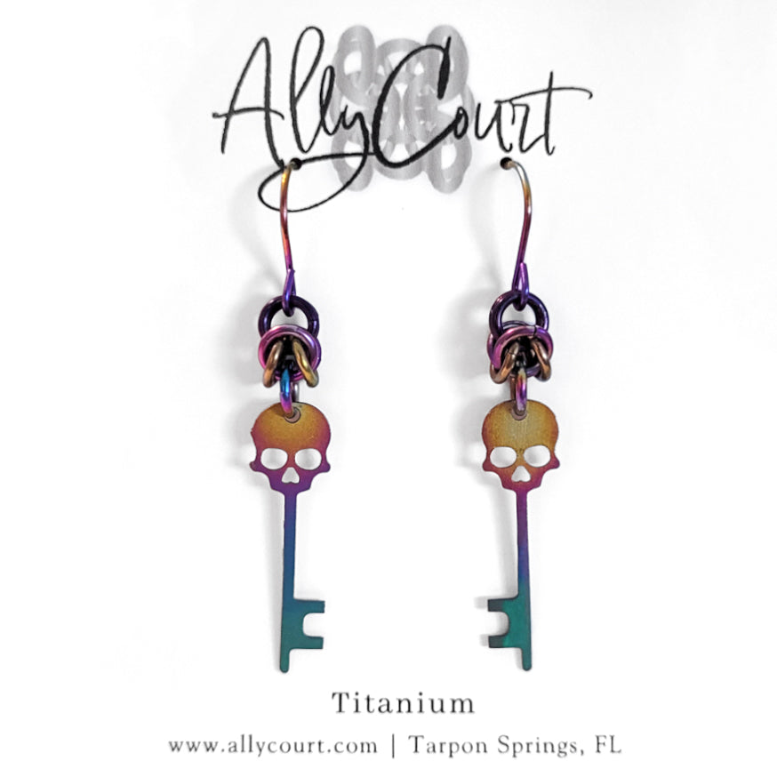 Only 2 Left! - Titanium Skeleton Key Earrings