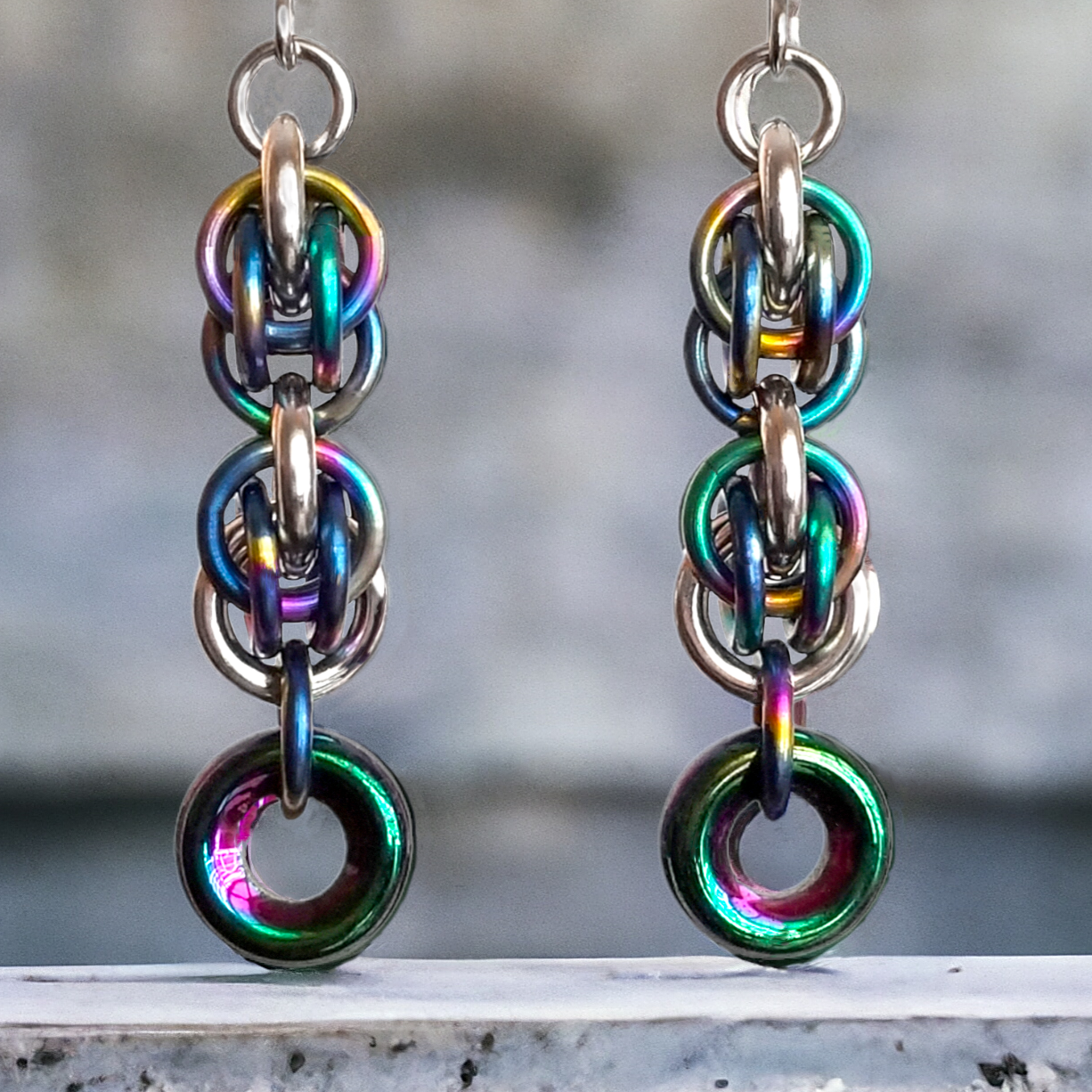 Rainbow Titanium Double Sweet Pea Earrings