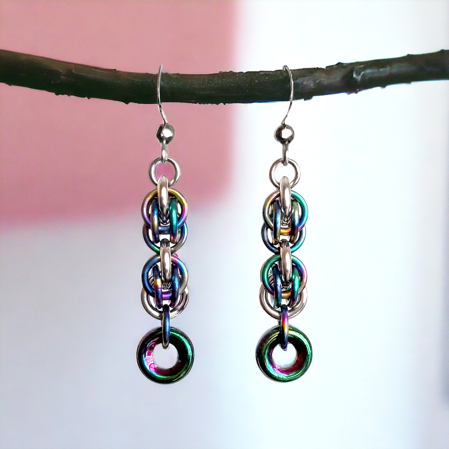 Rainbow Titanium Double Sweet Pea Earrings