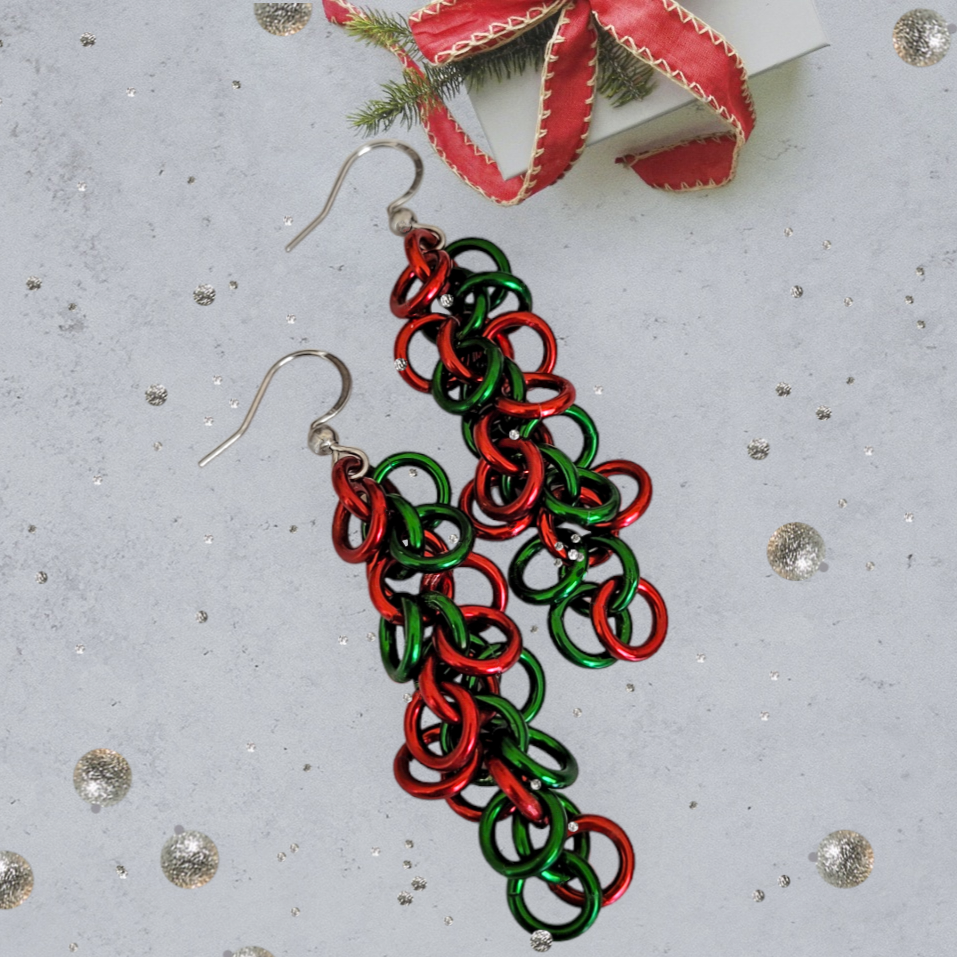 Red and Green Shaggy Loop Earrings