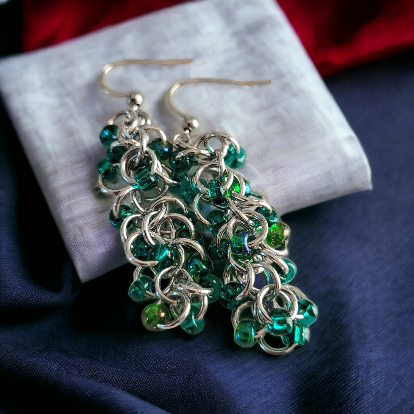 Shades of Green Beaded Shaggy Loop Earrings