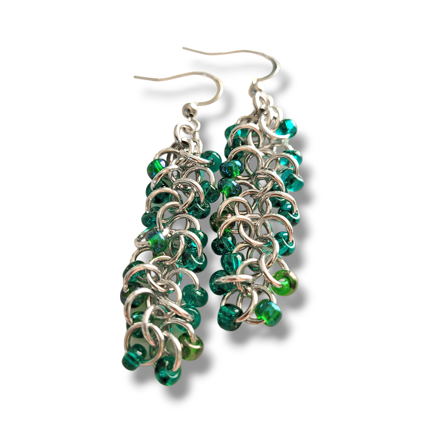 Shades of Green Beaded Shaggy Loop Earrings