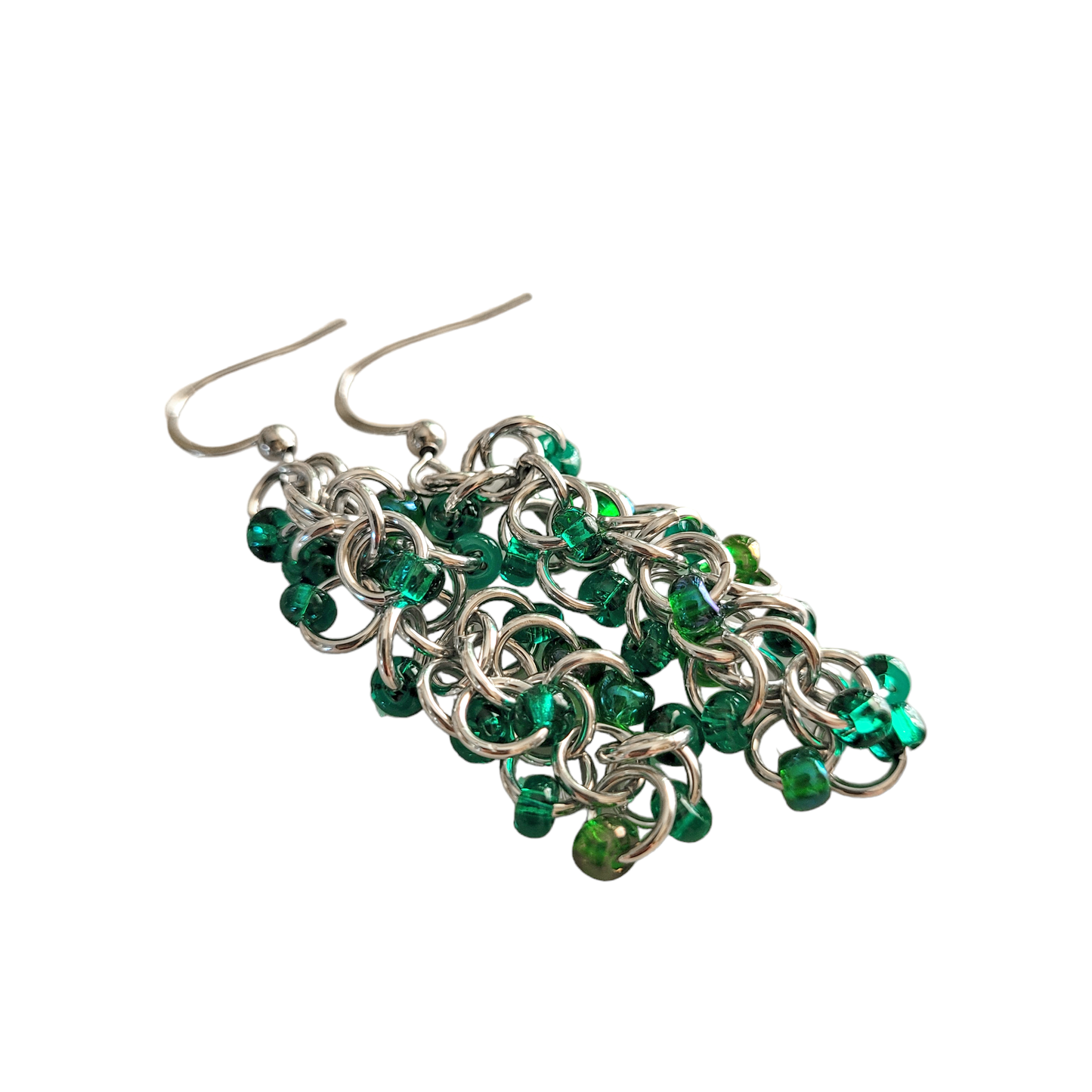Shades of Green Beaded Shaggy Loop Earrings