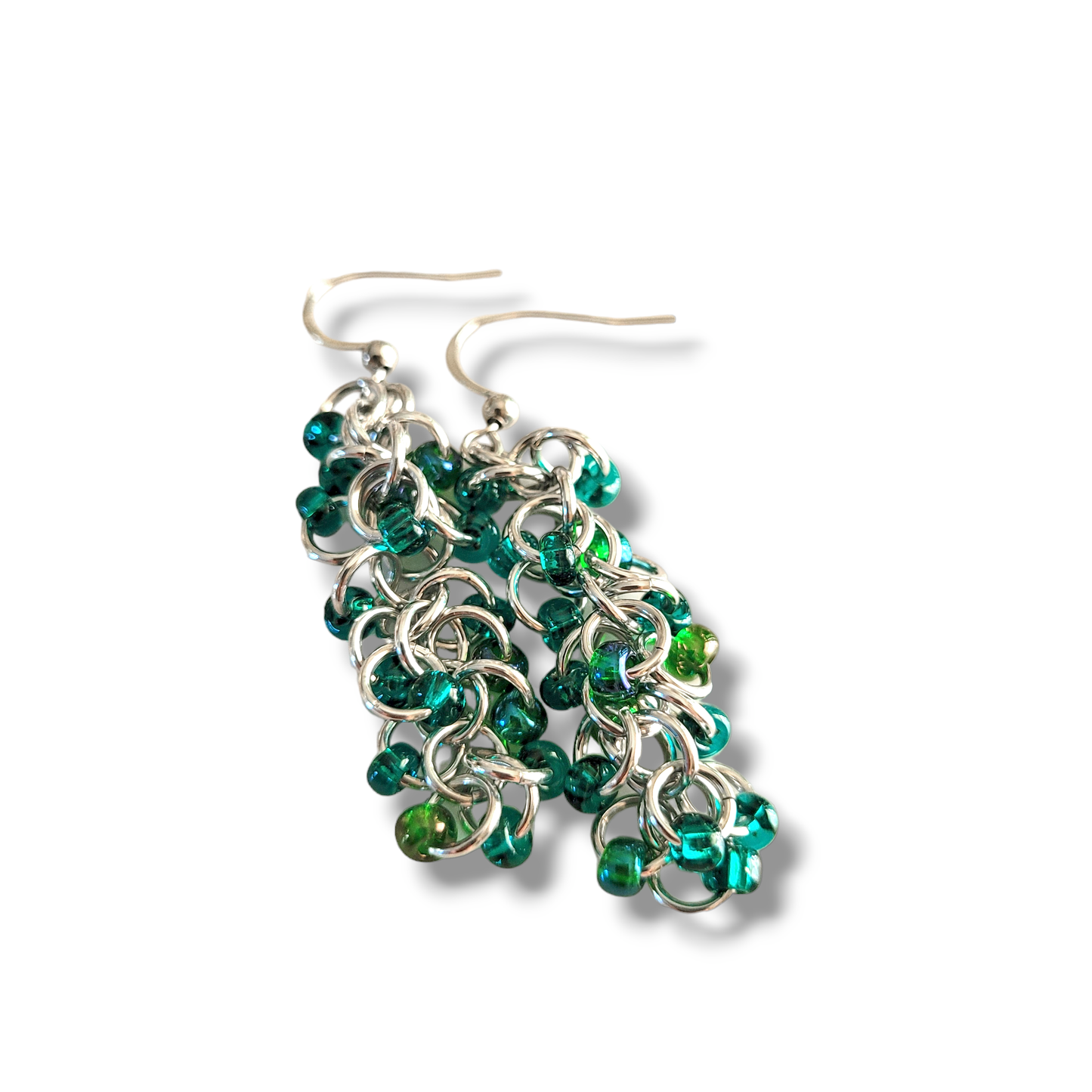 Shades of Green Beaded Shaggy Loop Earrings