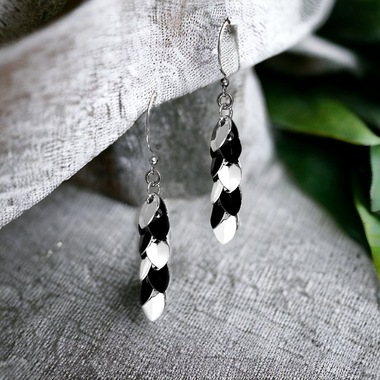 Black and Silver Shaggy Scale Earrings