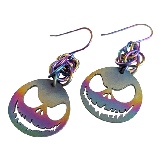 Rainbow Titanium Pumpkin Head Earrings