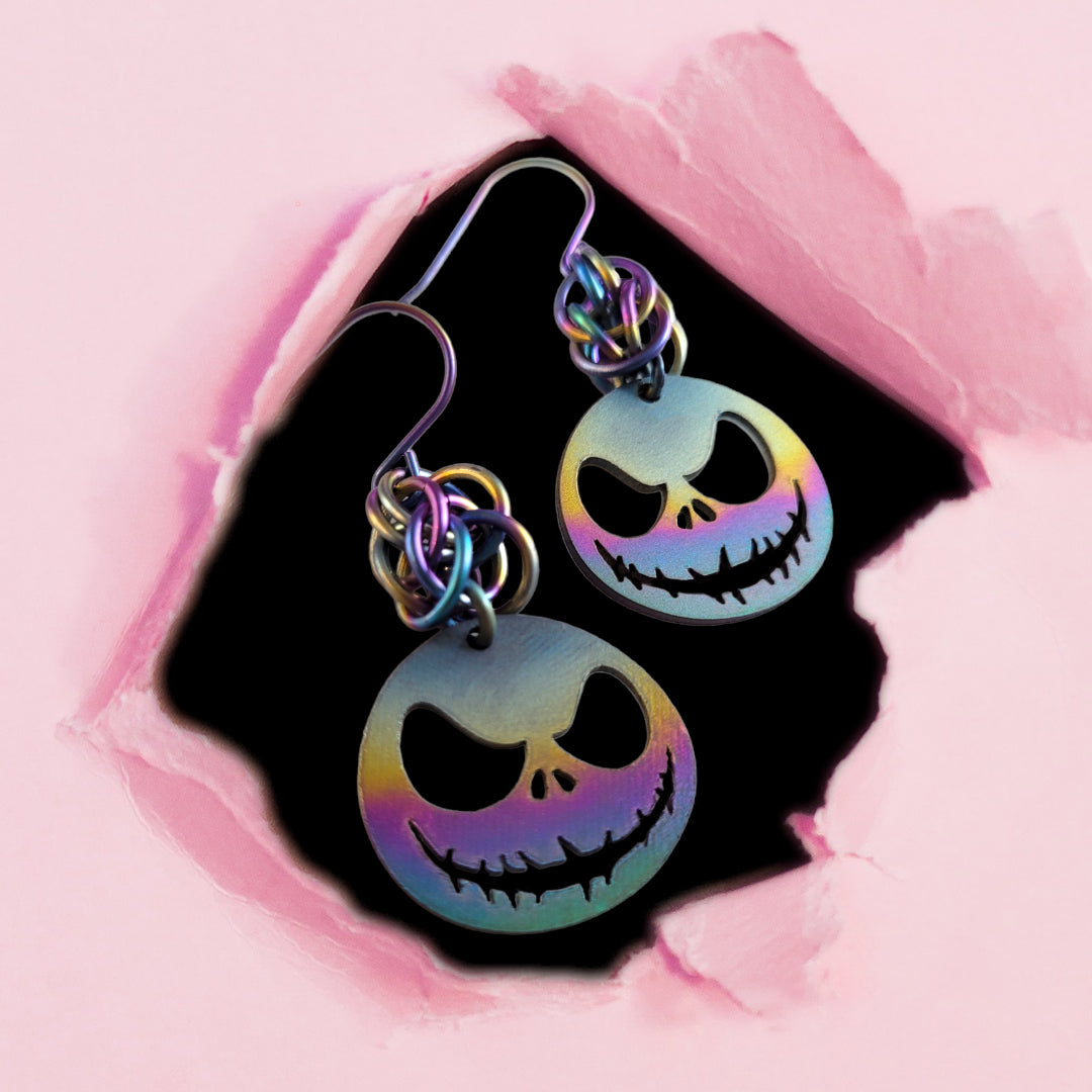 Rainbow Titanium Pumpkin Head Earrings