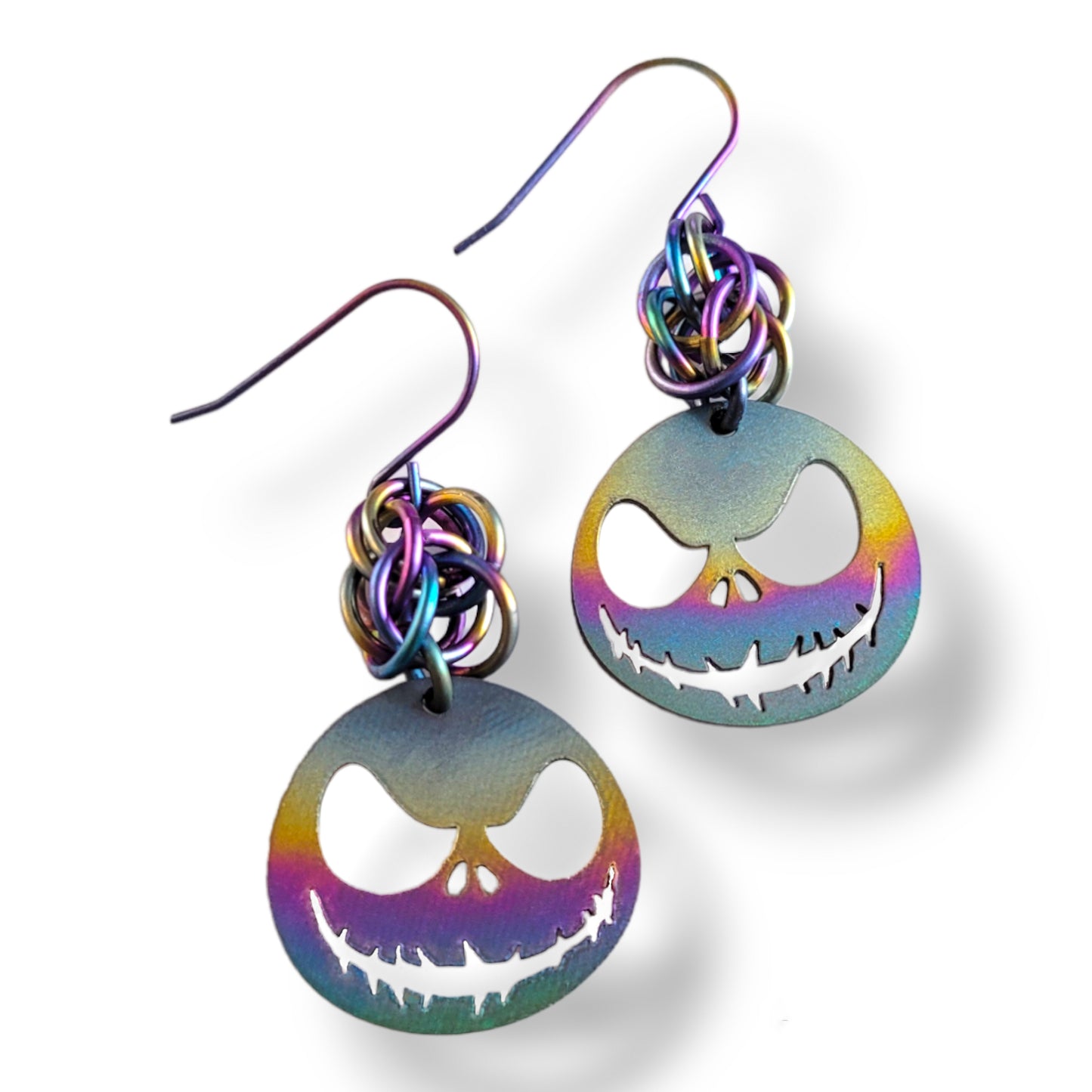 Rainbow Titanium Pumpkin Head Earrings