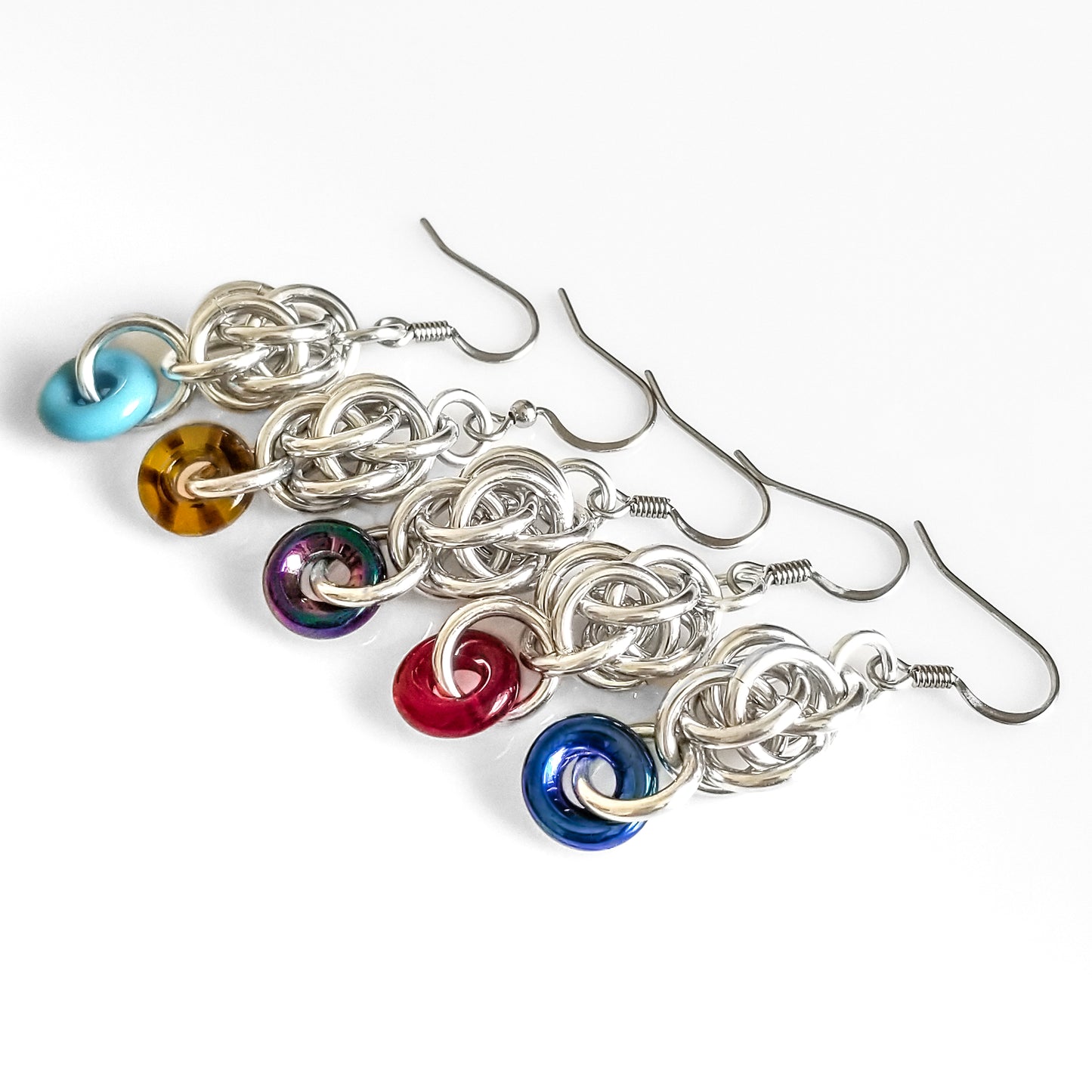 Sweet Pea and Czech Glass Bead Chainmaille Earrings