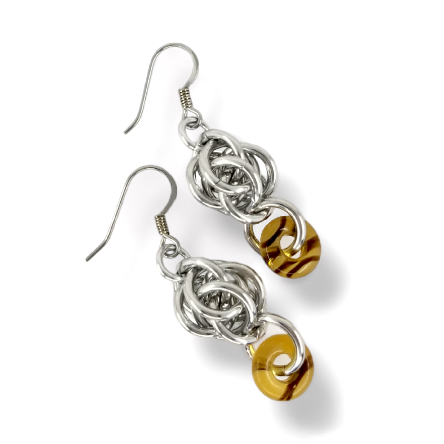 Sweet Pea and Czech Glass Bead Chainmaille Earrings