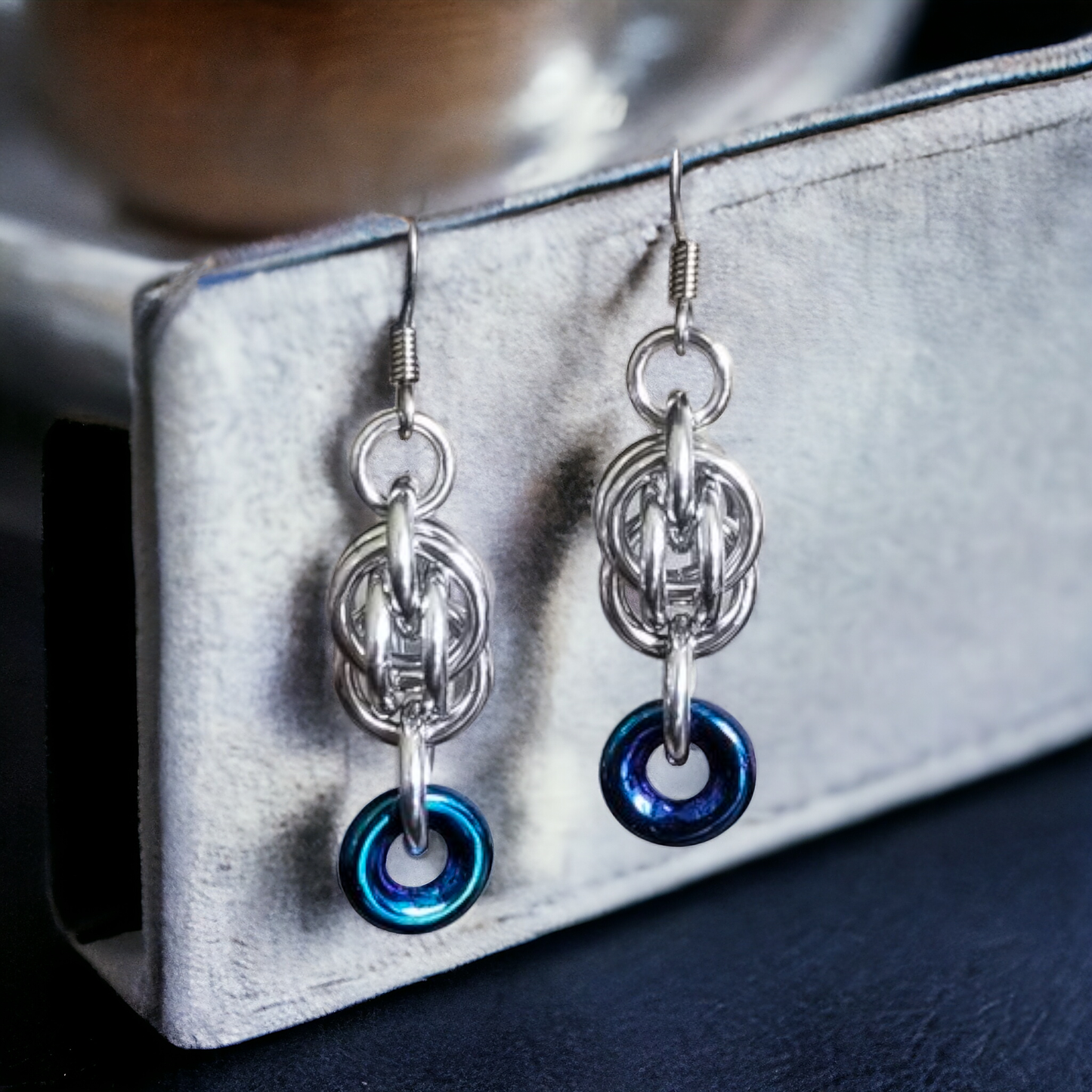 Sweet Pea and Czech Glass Bead Chainmaille Earrings
