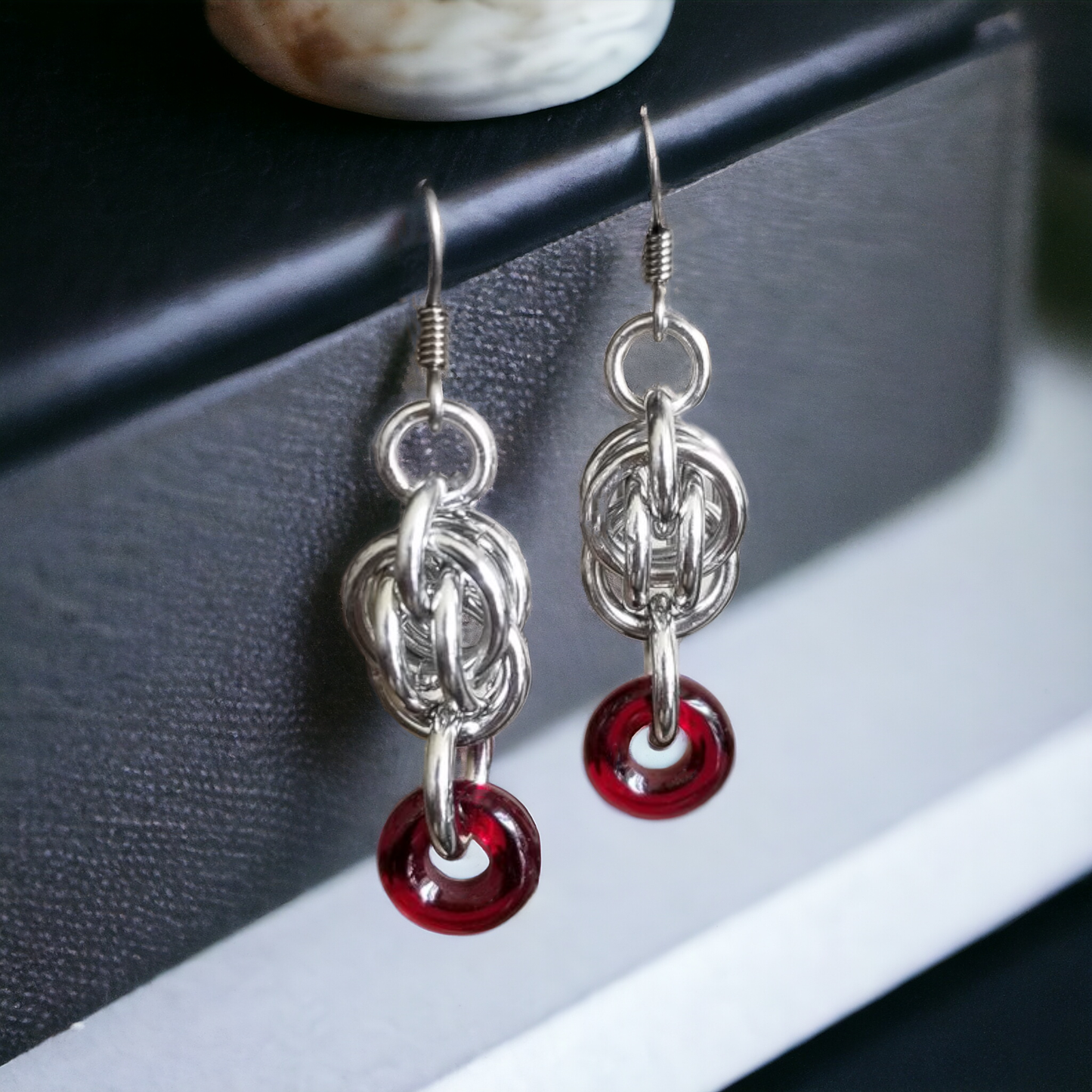 Sweet Pea and Czech Glass Bead Chainmaille Earrings
