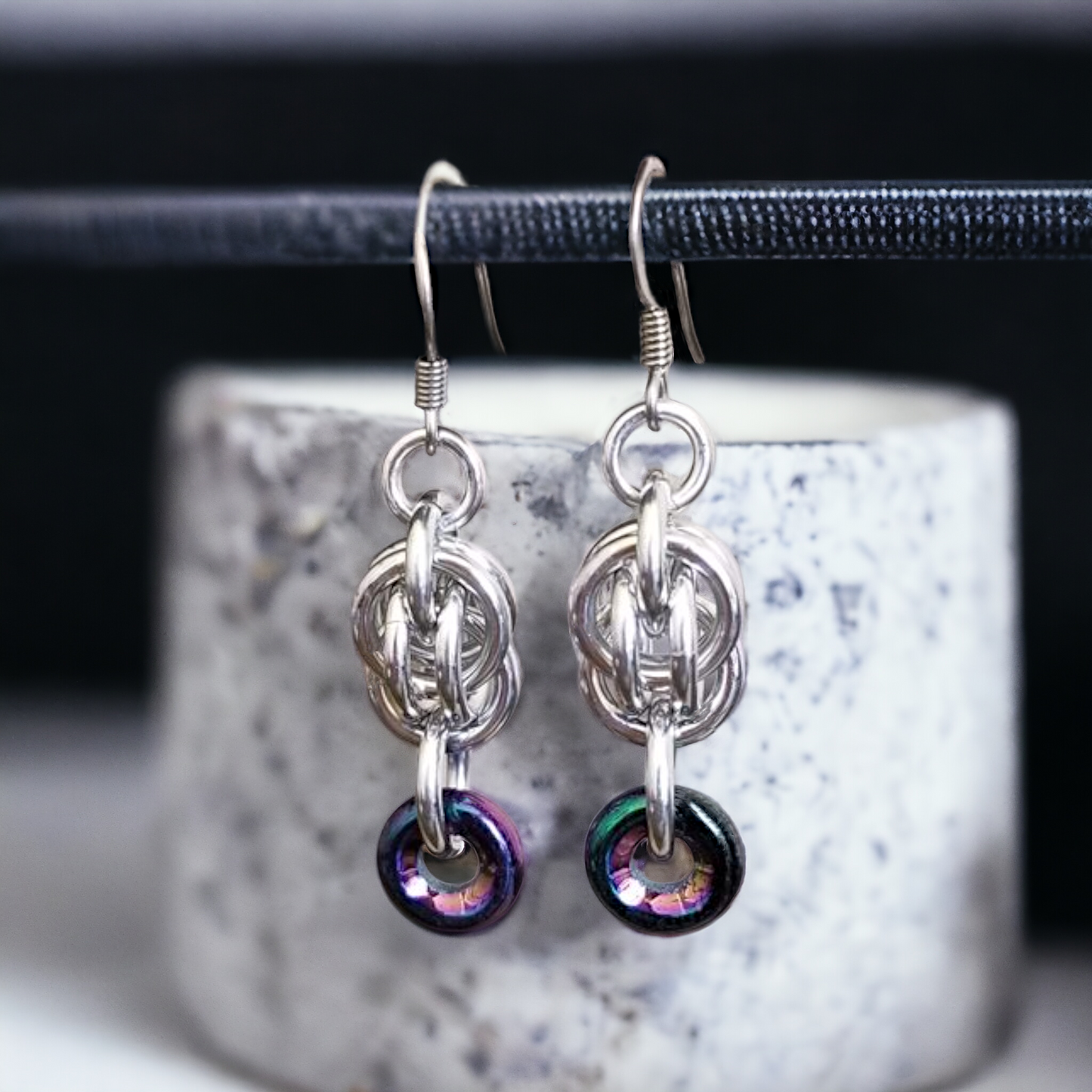 Sweet Pea and Czech Glass Bead Chainmaille Earrings