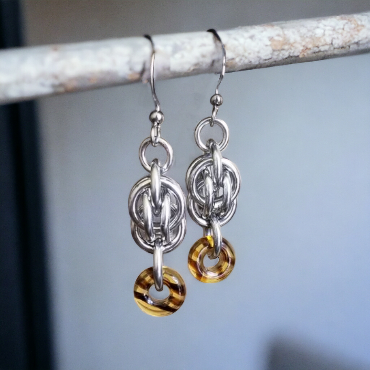 Sweet Pea and Czech Glass Bead Chainmaille Earrings