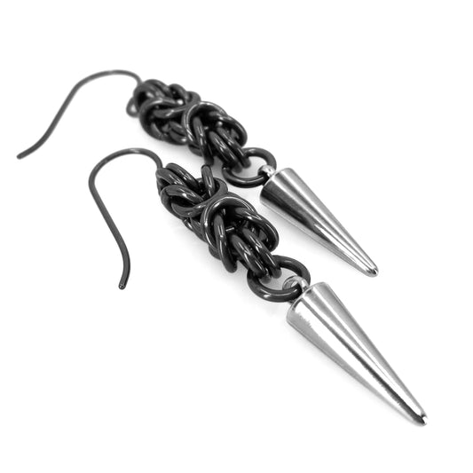 Black Glass Titanium Spike Earrings