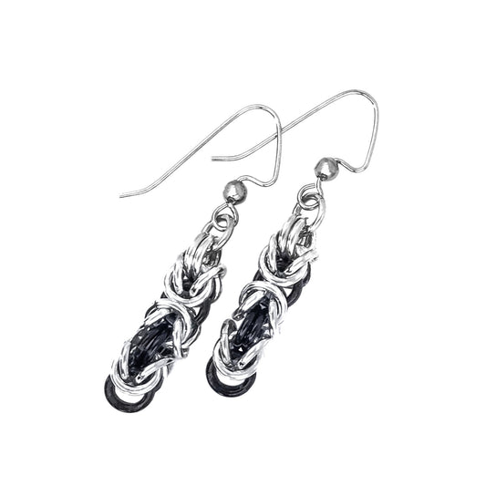 Black and Silver Byzantine Chainmaille Earrings