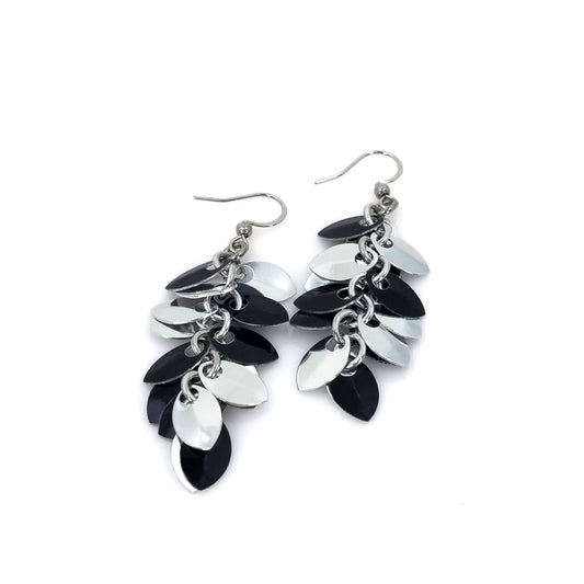 Black and Silver Shaggy Scale Earrings