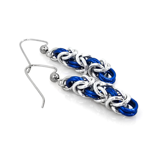 Blue and Silver Byzantine Chainmaille Earrings
