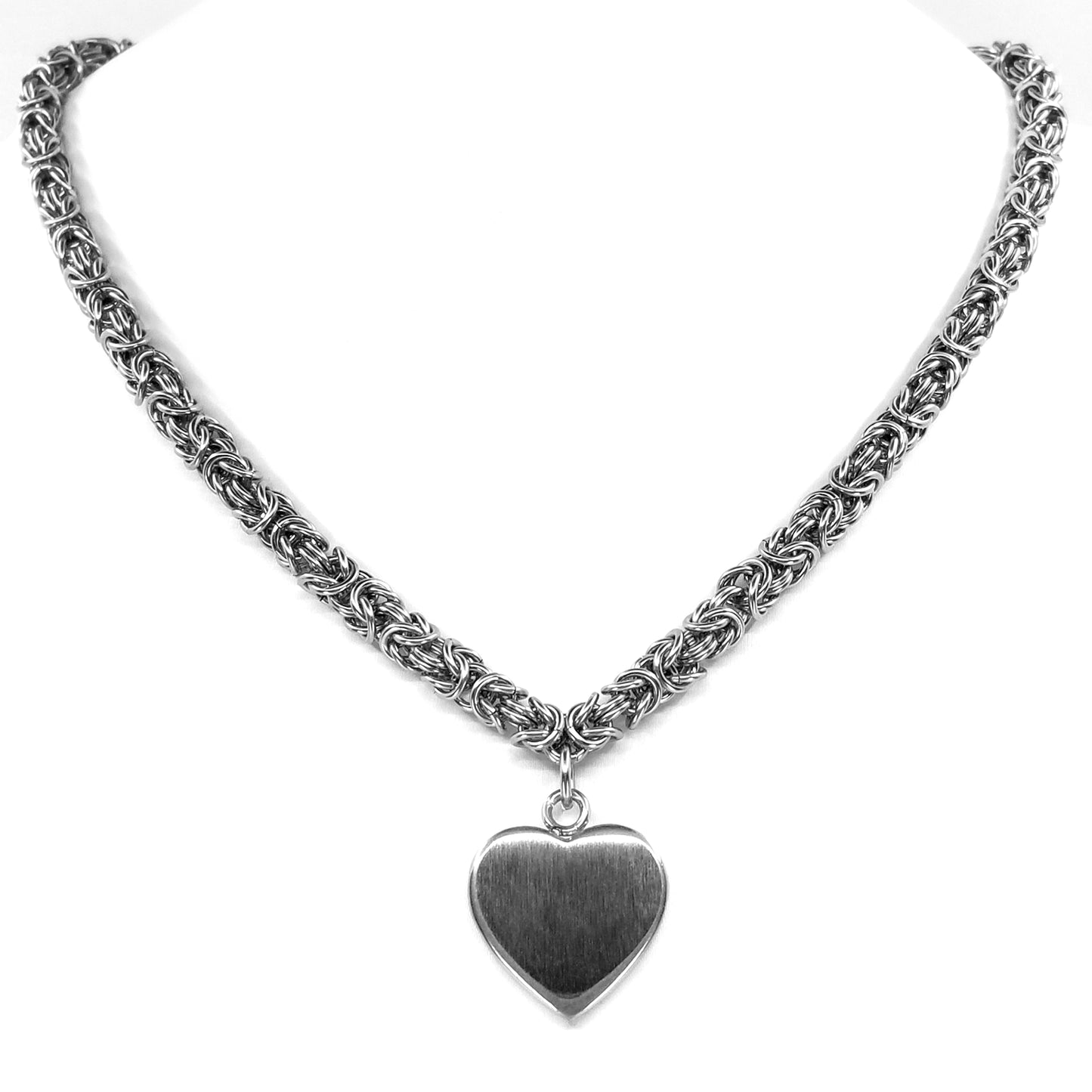 Stainless Steel Byzantine Chain Heart Pendant