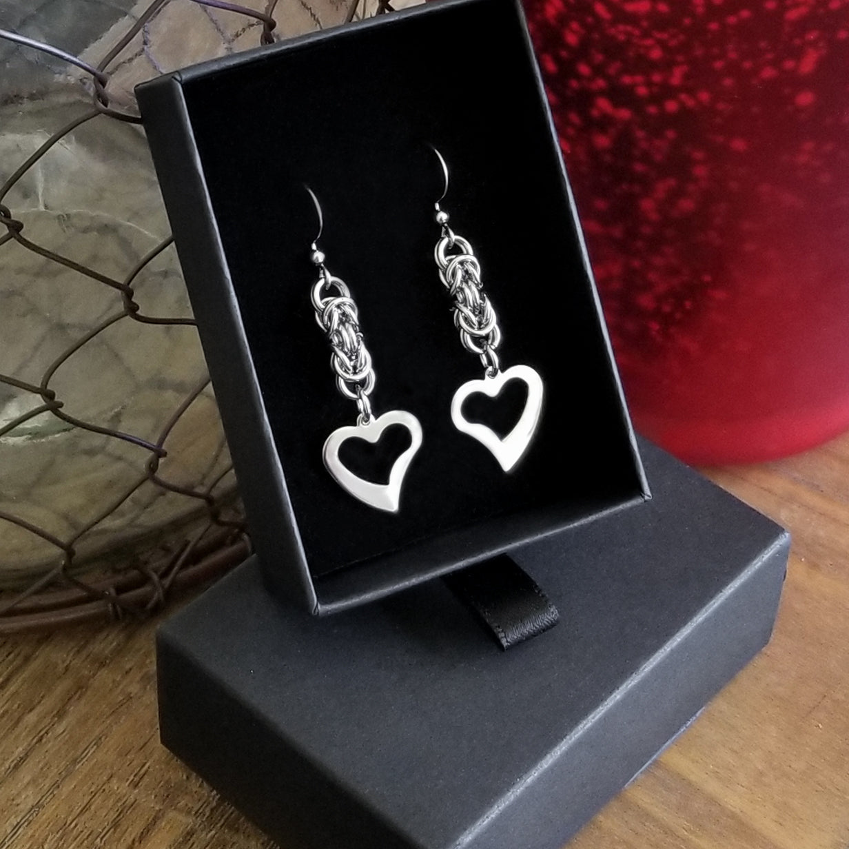 Stainless Steel Byzantine Open Heart Earrings