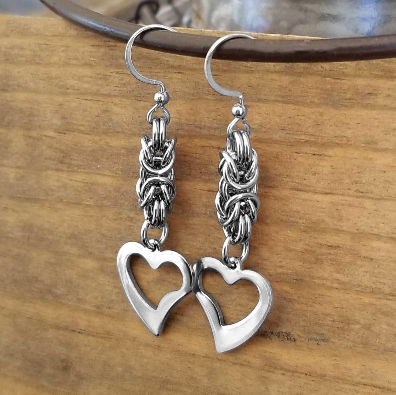 Stainless Steel Byzantine Open Heart Earrings