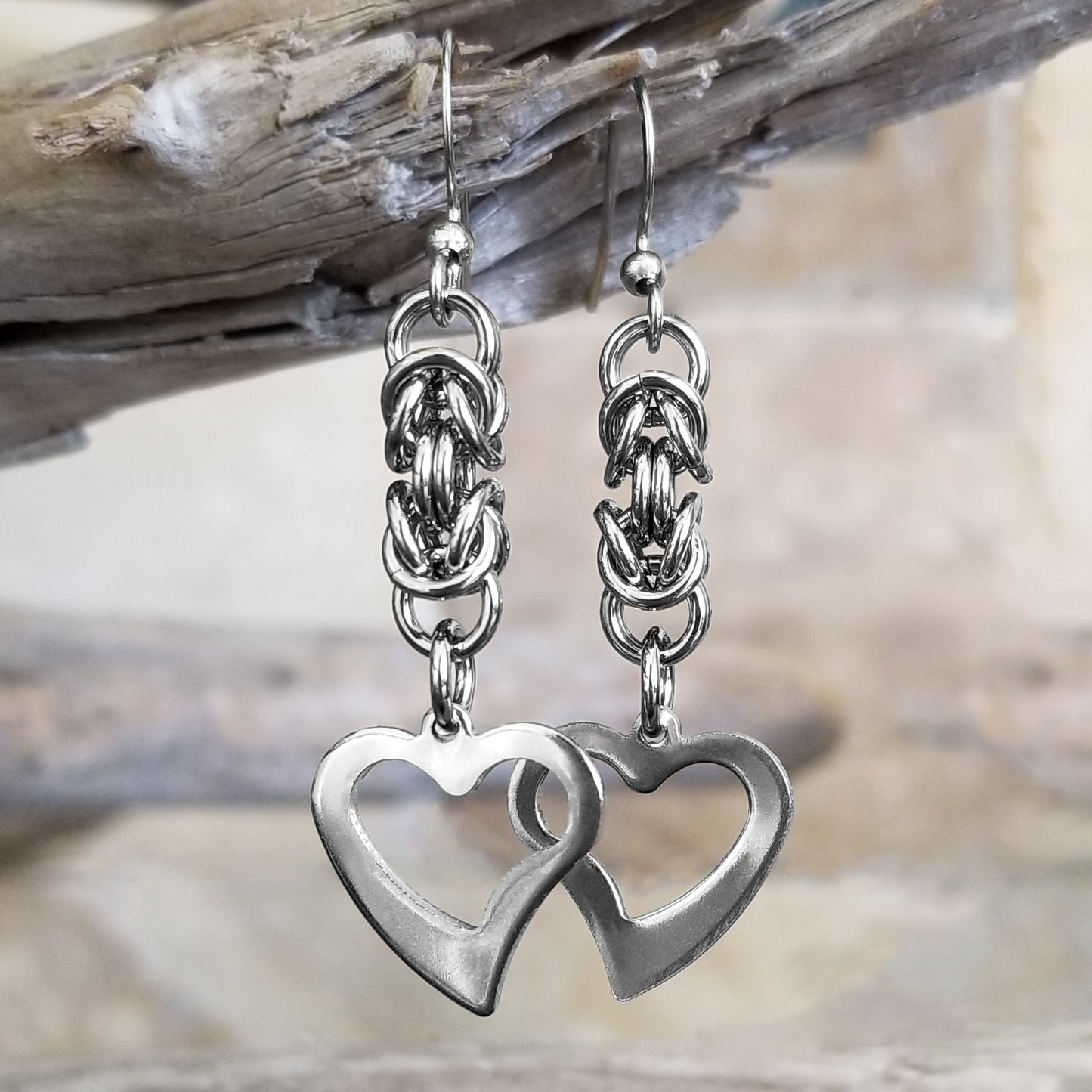Stainless Steel Byzantine Open Heart Earrings
