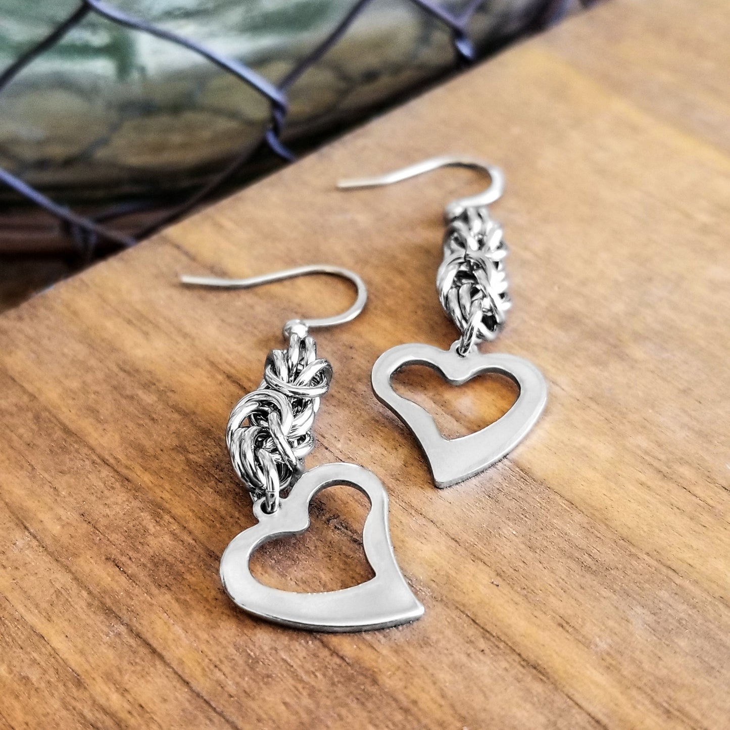 Stainless Steel Byzantine Open Heart Earrings