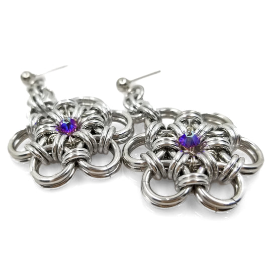 Crystal Flower Chainmaille Earrings