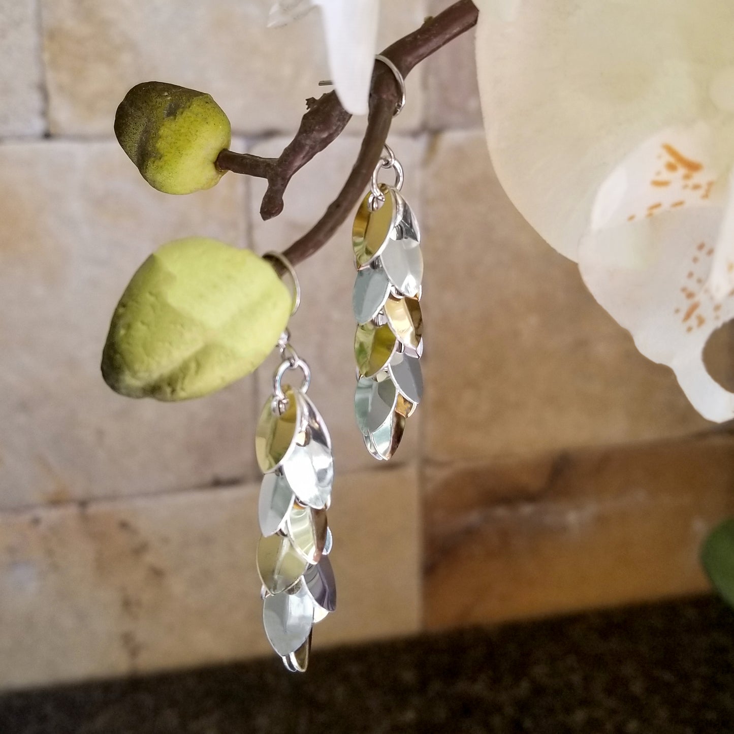 Silver and Gold Shaggy Scale Earrings