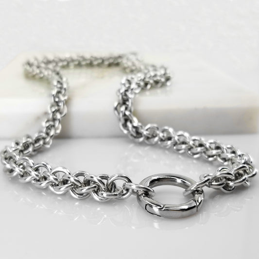 JPL3 Bright Aluminum Necklace with Stainless Steel O Ring Spring Gate Closure Handcrafted Chainmaille Jewelry for Women
