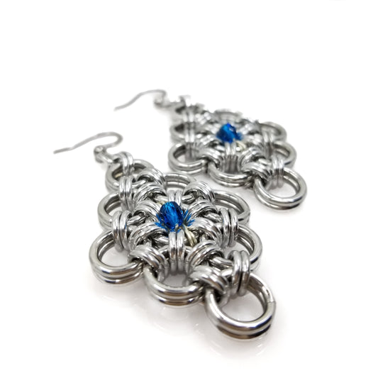 Japanese Lace and Capri Blue Crystal Earrings