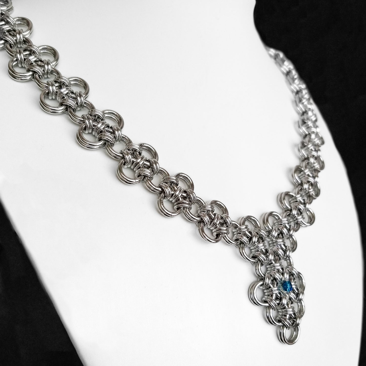 Japanese Lace and Capri Blue Crystal Necklace