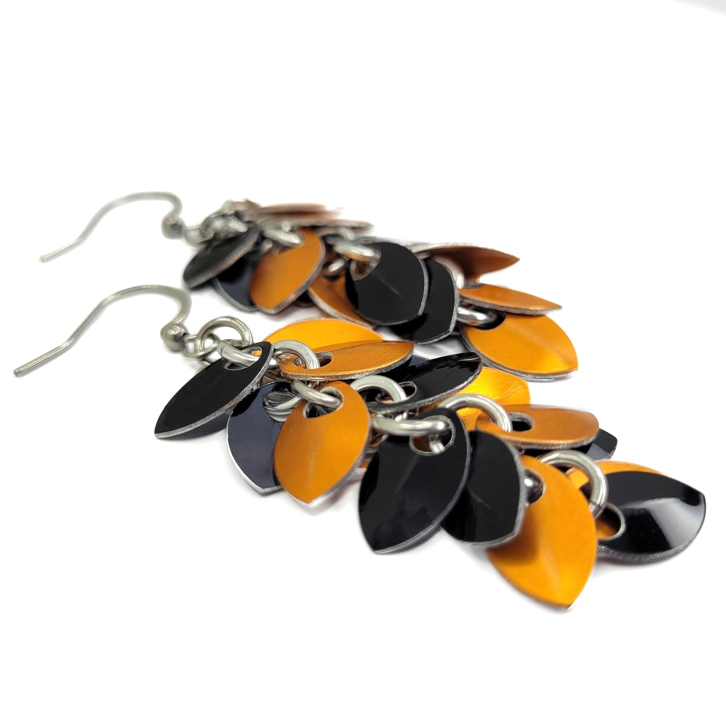 Orange and Black Shaggy Scale Earrings